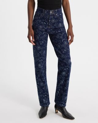 Express, High Waisted Floral Dark Wash Straight Jeans