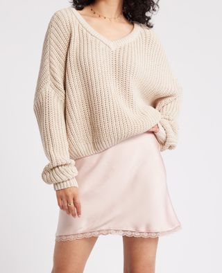 BP., Lace Trim Satin Miniskirt