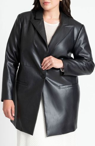 Faux Leather Longline Blazer