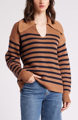 Stripe Long Sleeve Cotton Sweater