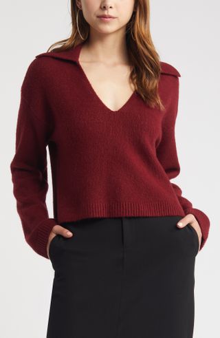 Open Edit, Johnny Collar Boxy Crop Sweater