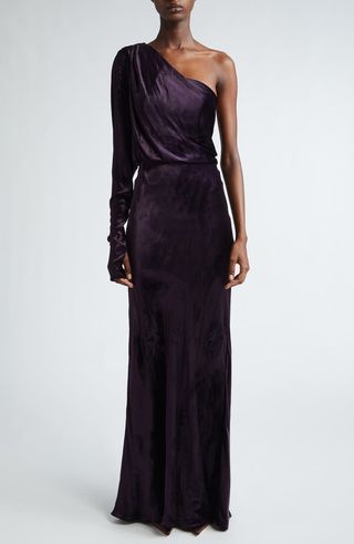 Illustration Asymmetric Satin One-Shoulder Gown