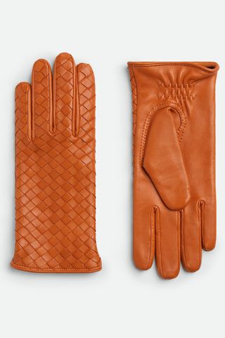 Bottega Veneta Intrecciato Leather Gloves in Brick