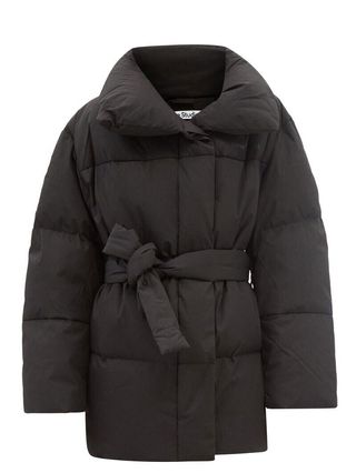 Acne Studios Belted Quilted Down Jacket Logo in Black 