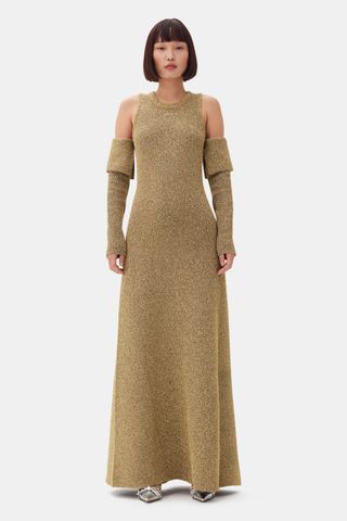 Gold Sparkle Cold-Shoulder Maxi Dress