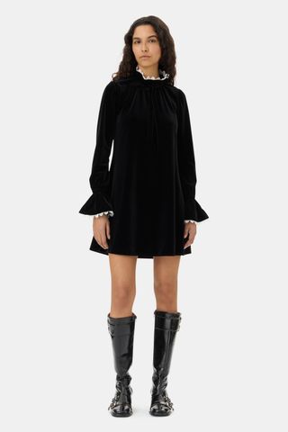 Black Velvet Jersey A-Line Mini Dress