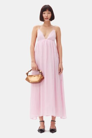 Pink Satin Strap Dress