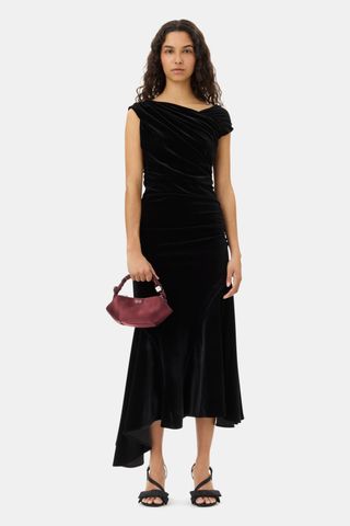 Black Velvet Ruched Dress