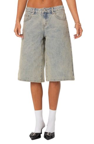 Xtra Long Acid Wash Nonstretch Denim Bermuda Shorts