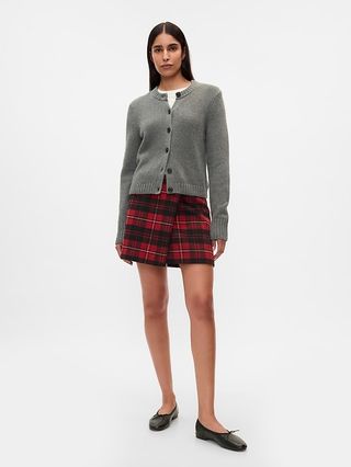 Red Plaid Wrap Mini Skirt