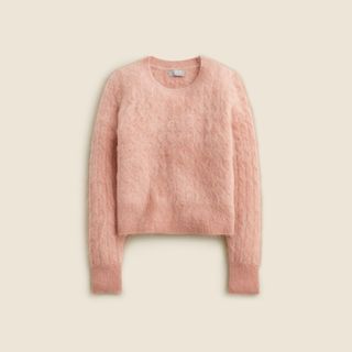 Brushed Cashmere Shrunken Cable-Knit Crewneck Sweater