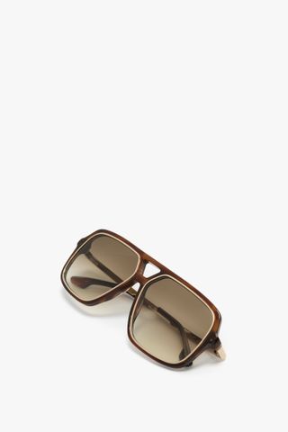 Victoria Beckham Double Bridge Aviator Sunglasses In Brown Horn