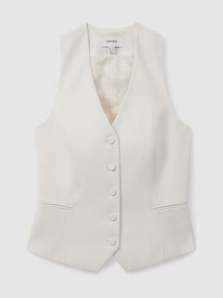 reiss, Leanna White Wool Blend Single Breasted Tux Waistcoat