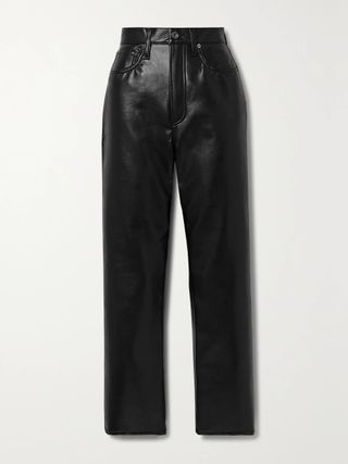 Leather Barrel Leg Trouser | Black