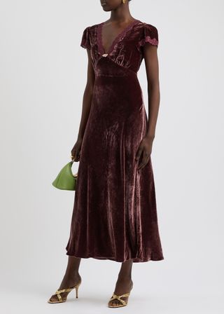 Clarice Lace-Trimmed Velvet Midi Dress