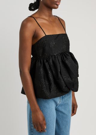 Floral-Jacquard Draped Top