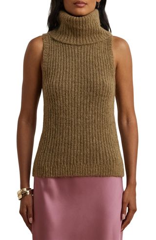 Metallic Sleeveless Turtleneck Sweater