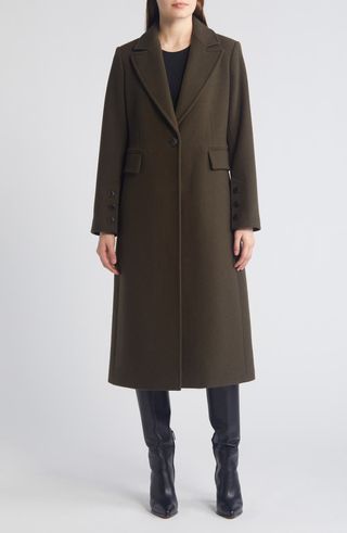 Single Breasted Wool Blend Reefer Coat