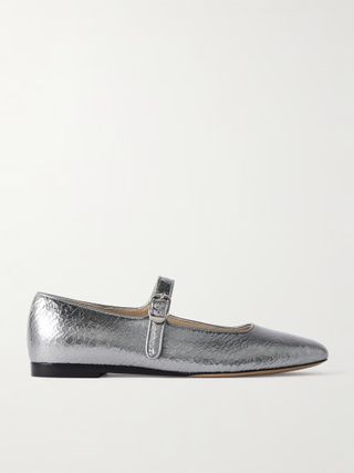 LE MONDE BERYL, Metallic cracked-leather Mary Jane flats