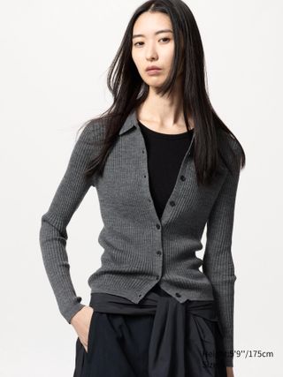 100% Merino Ribbed Polo Cardigan