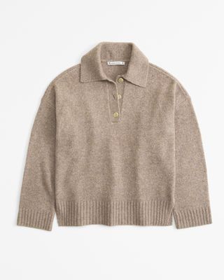 Notch-Neck Cable Collared Sweater