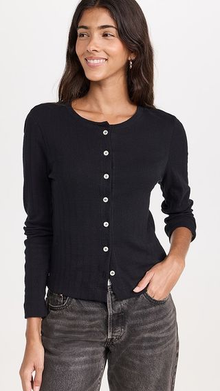 Leset Pointelle Classic Crew Cardigan