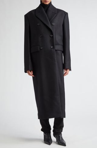 Broad Double Breasted Recycled Wool Blend Coat