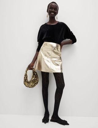 Leather Look Metallic Mini A-Line Skirt