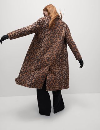 Animal Print Longline Coat With Wool