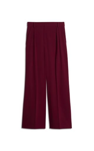 High Rise Fly Front Double Pleat Wide Leg Pant