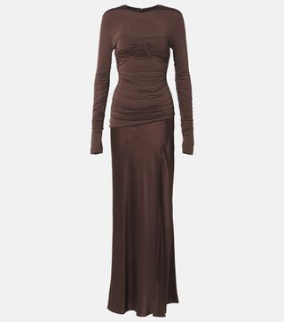 Alessia Draped Jersey and Satin Maxi Dress