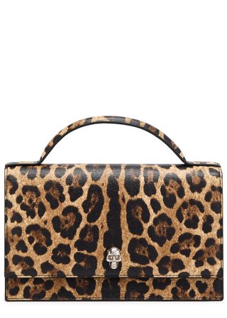 Skull Leopard-Print Leather Top Handle Bag