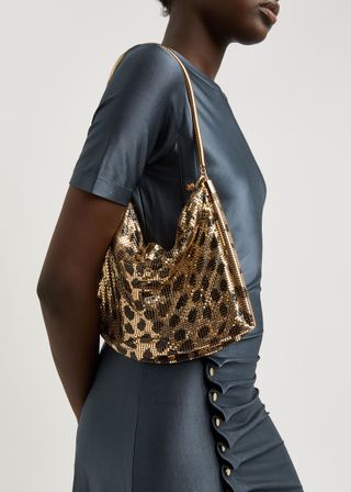 Pocket Leopard-Print Chainmail Shoulder Bag