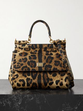 + Kim Kardashian Sicily Leopard-Print Leather Glossed-Shoulder Bag