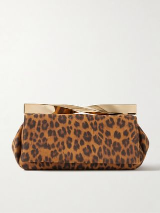 Twist Leopard-Print Suede Clutch