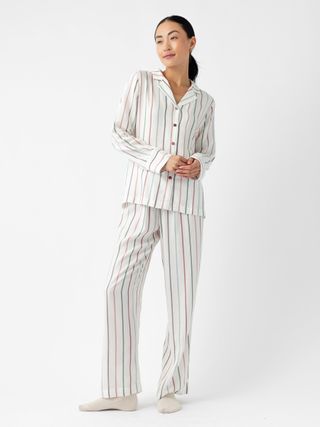 Women's Soft Woven Long Sleeve Pajama Set - Cottage Stripe / Xs