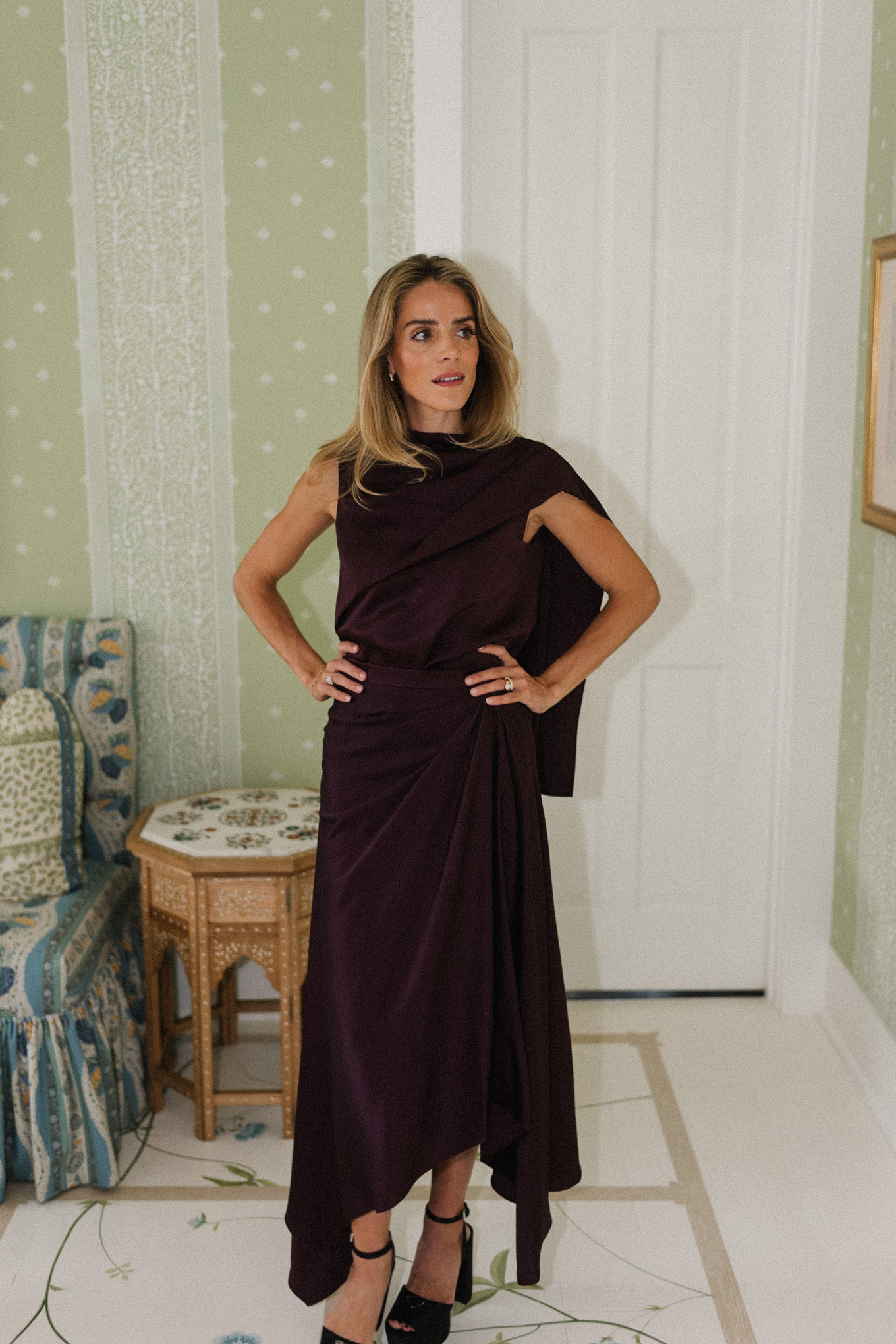 burgundy silk wrap dress