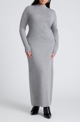 Mock Neck Long Sleeve Maxi Dress