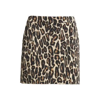 Leopard Print Stretch Wool Miniskirt