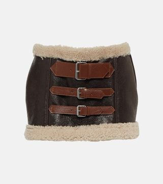 Shearling-Trimmed Leather Miniskirt