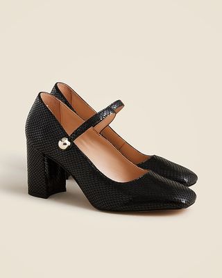 Maisie Mary Jane Heels in Snake-Embossed Italian Leather