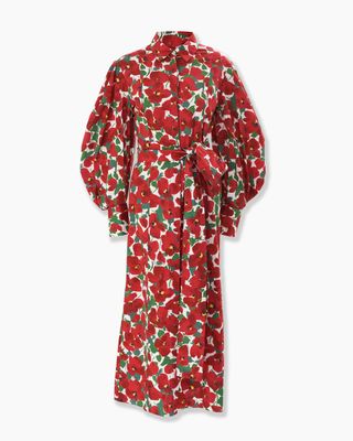 Carolina Herrera Floral-Print Puff-Sleeve Shirt Dress