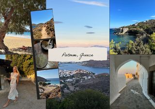 a collage of influencer imagery featuring Patmos, Greece