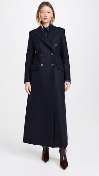 Harris Wharf London Women Long Double Breasted Tailored Coat Pressed Wool