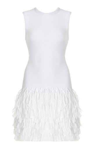 Rushes Raffia-Trimmed Knit Mini Dress