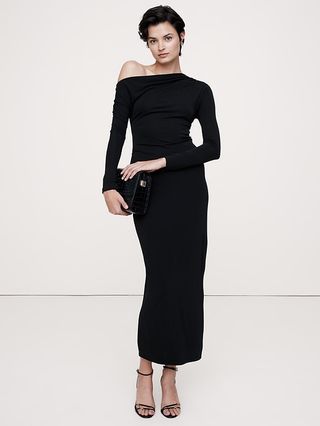 Jersey Knit Asymmetrical Draped Maxi Dress