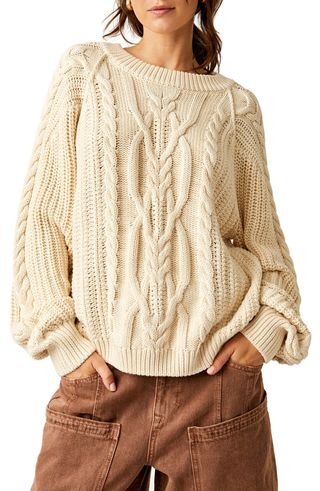 Free People Frankie Cable Cotton Sweater