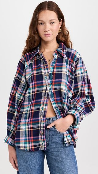 Free People Girl Meets Boy Plaid Shirt