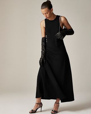 Long A-Line Dress in Drapey Crepe