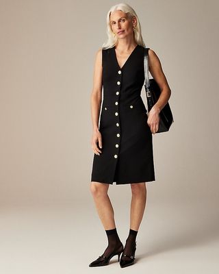 Buttoned Sheath Dress in Italian Stretch Wool Blend